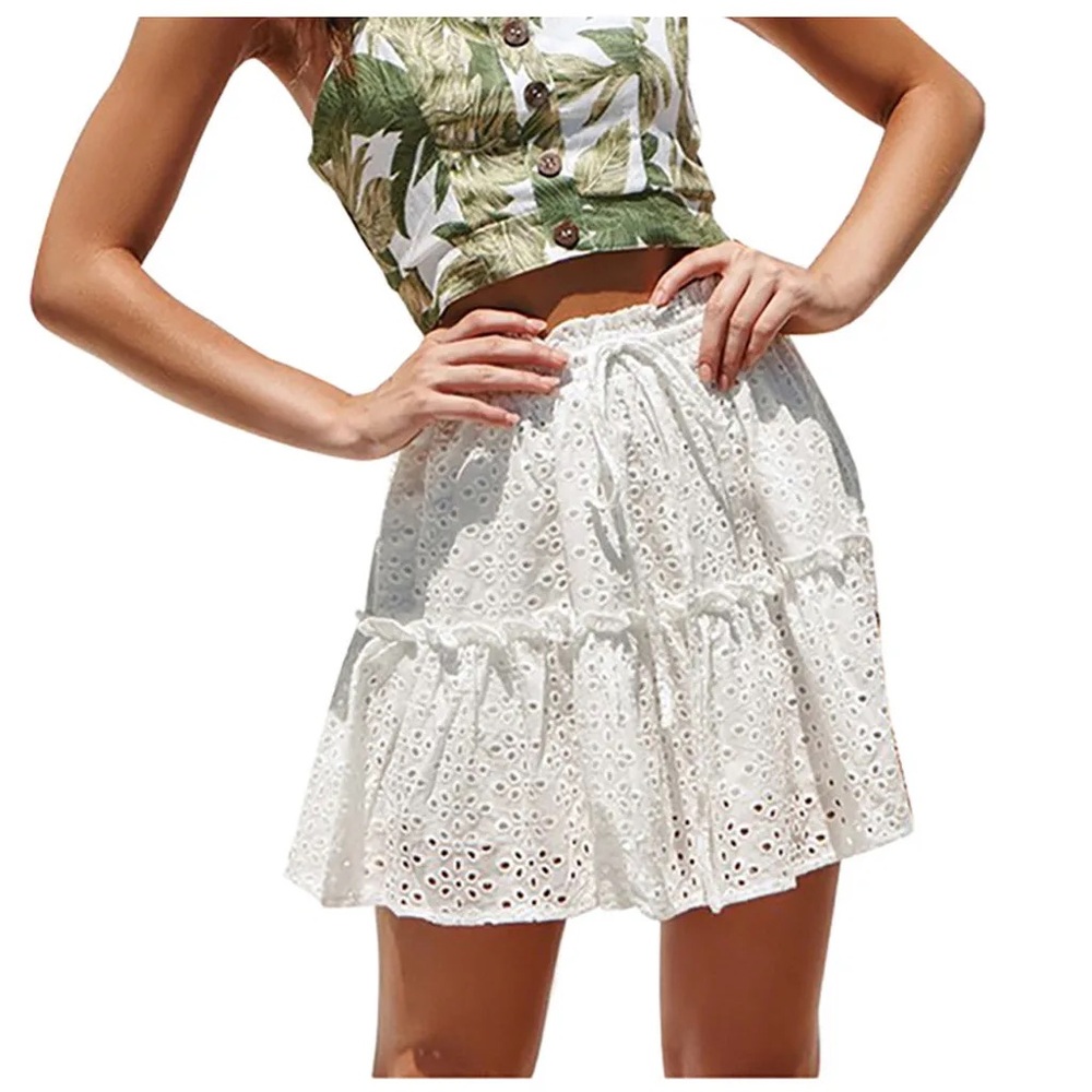 Women's Altar'd State Embroidered Smock Waist Floral Ruffle Mini Skirt